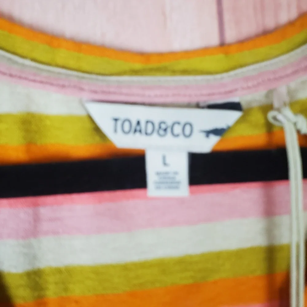 Toad & Co Grom Tank Dress Womens Large Orange Cotton Striped Logo Pockets V Neck - Picture 6 of 9